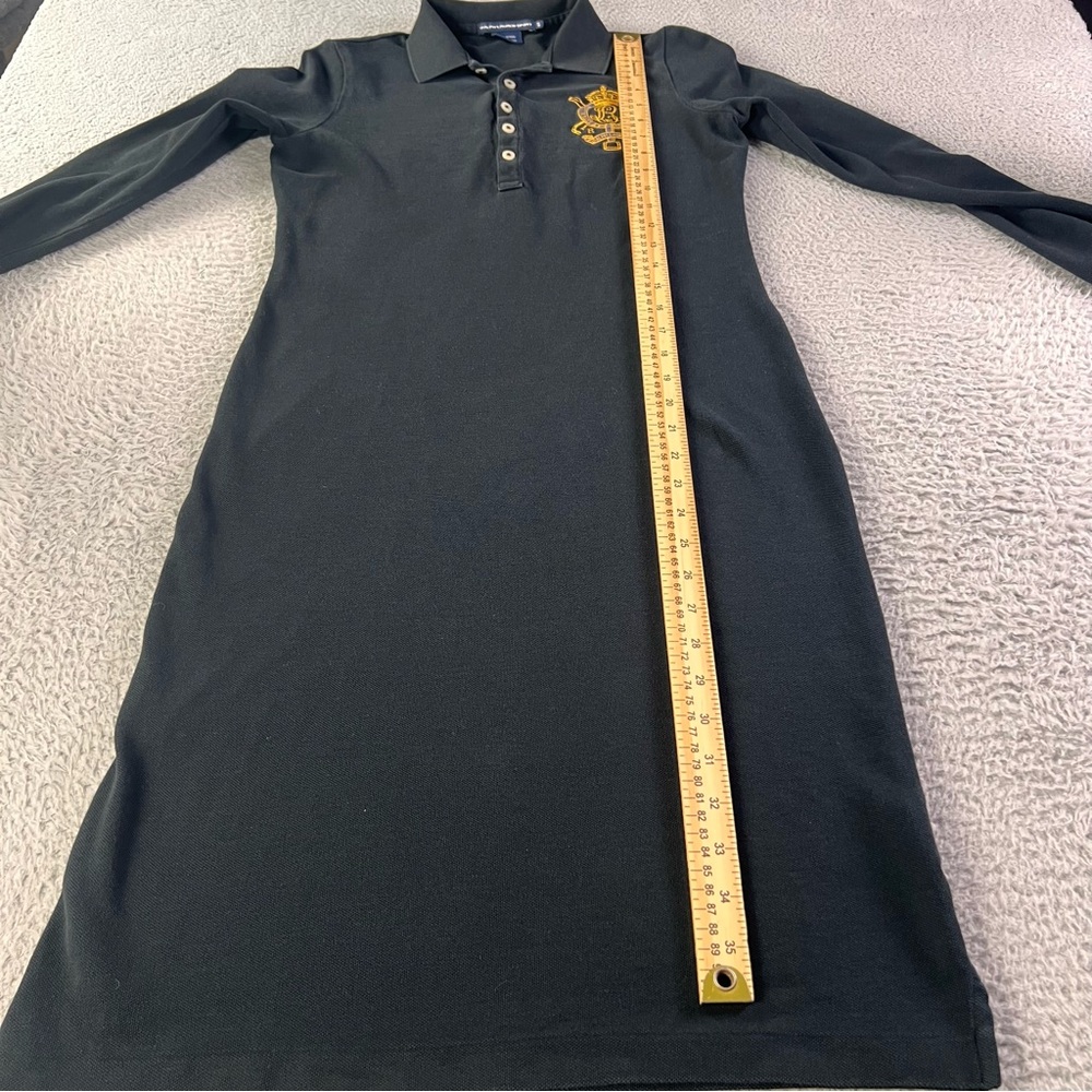 Ralph Lauren Sport Polo Dress Womens Small Black Gold Crest Long Sleeve Preppy - Picture 6 of 8